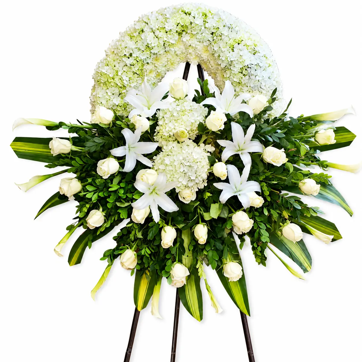 arreglo floral fúnebre con rosas y lirios para velorios con entrega en Lima